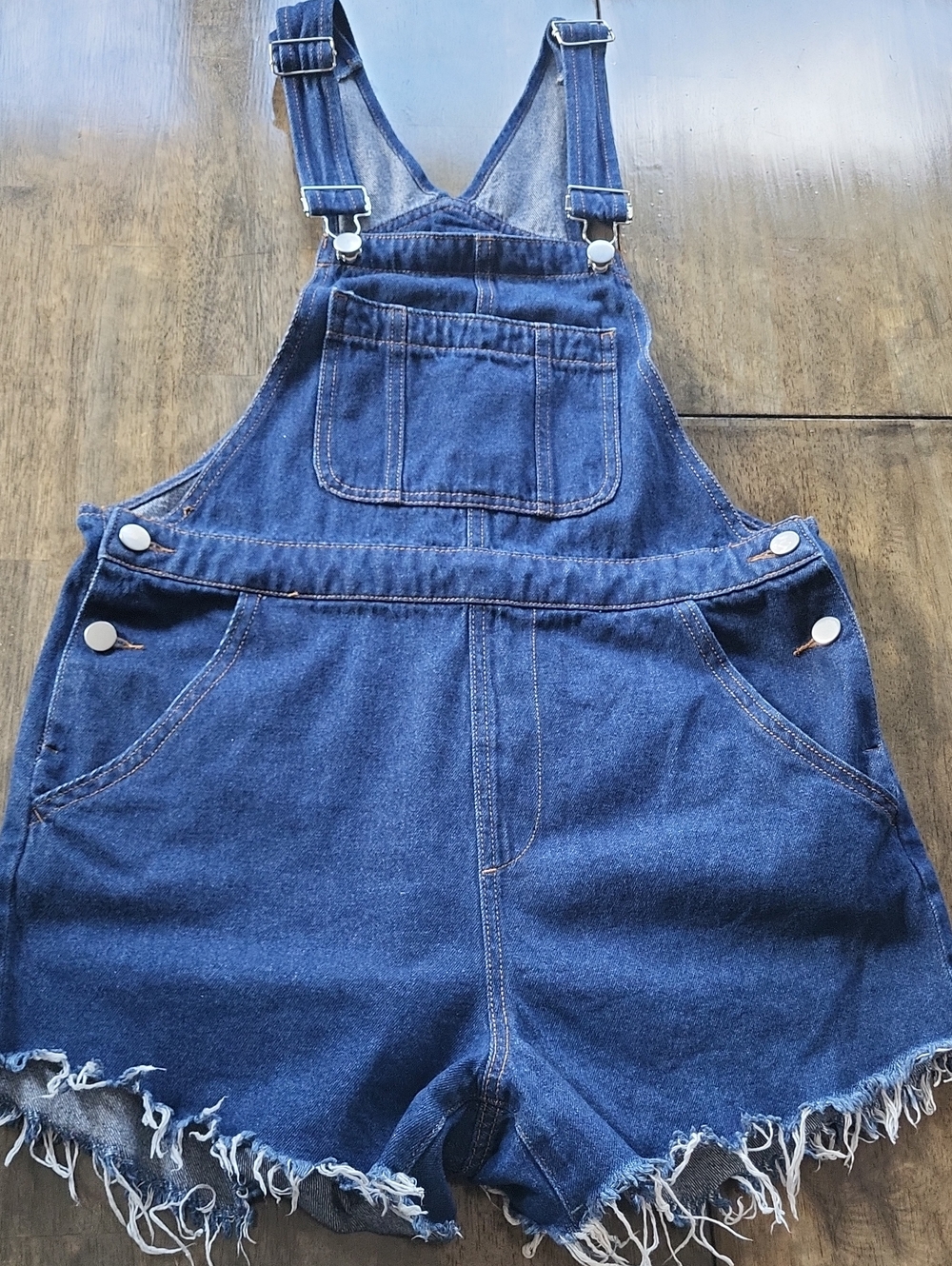 wild fable Blue Denim Short Overalls with Frayed Hem